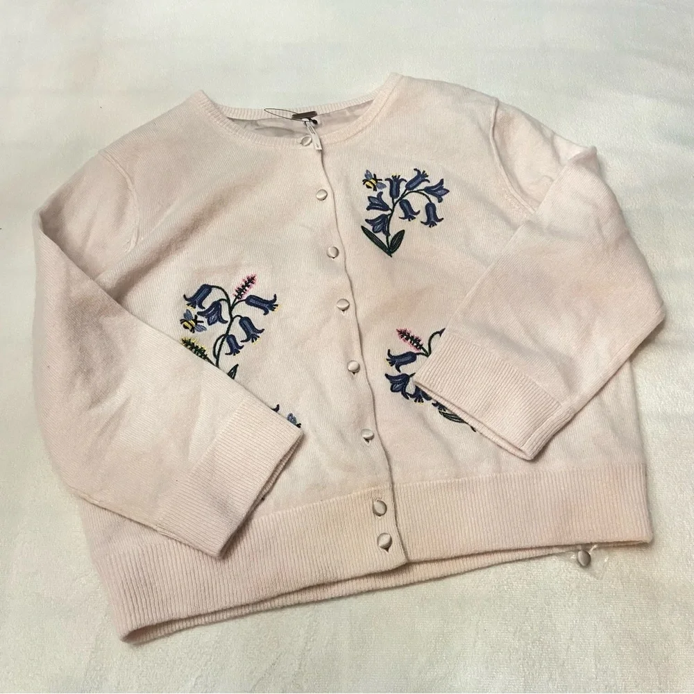 New! Free People Pink Floral Bee Embroidered silk lined Cardigan 2729
